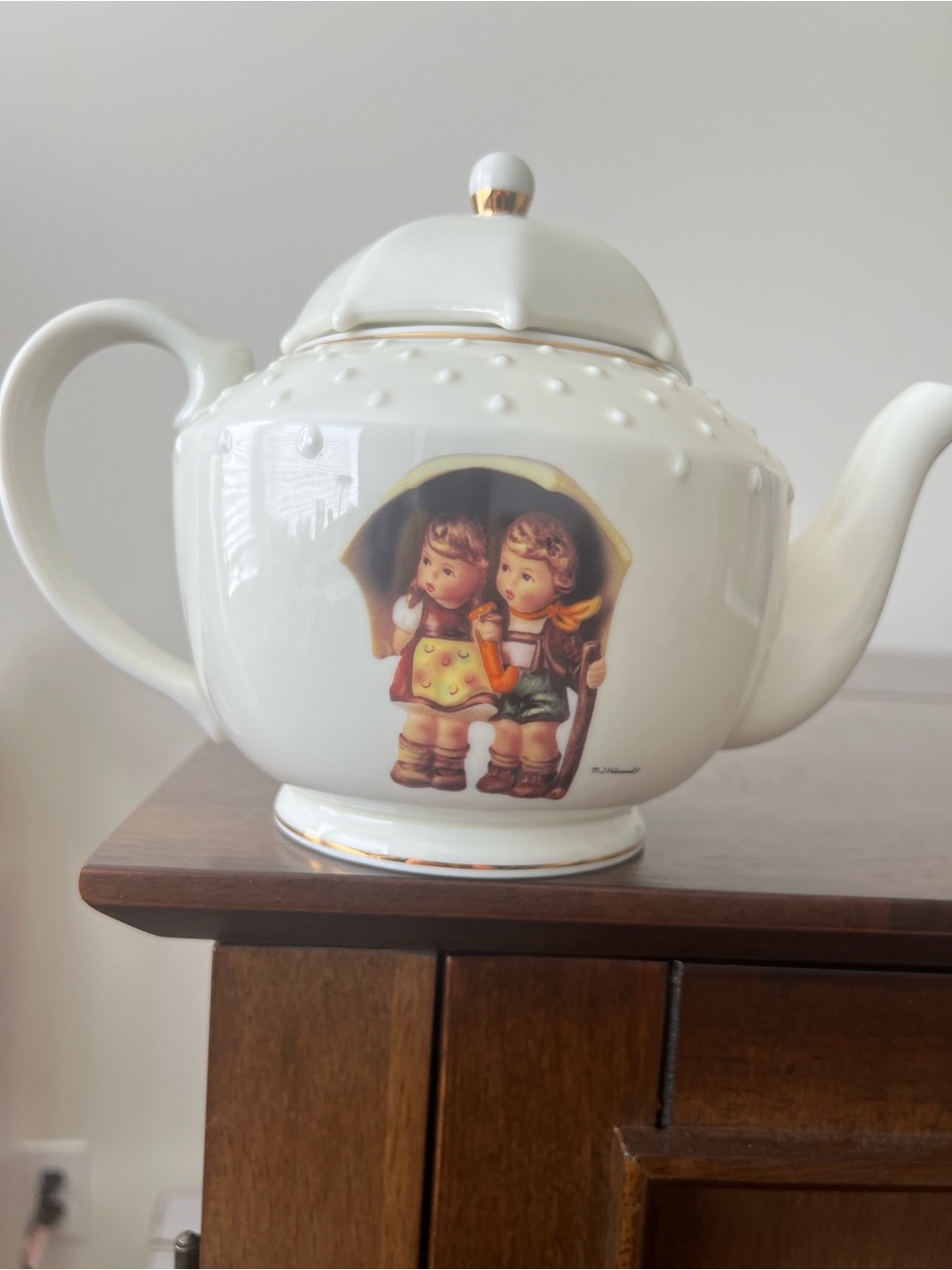 Hummel White Porcelain Tea Pot Marked "Stormy Weather"